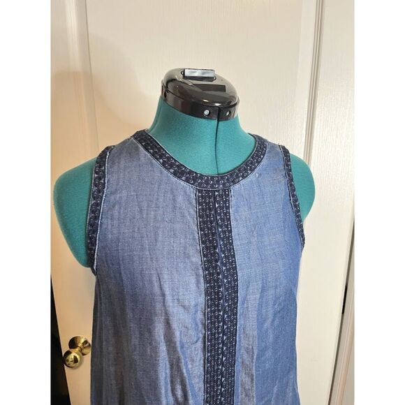 Max Jeans Sleeveless Chambray Tencil Denim Lightweight Shift Dress with Trim - Picture 8 of 13